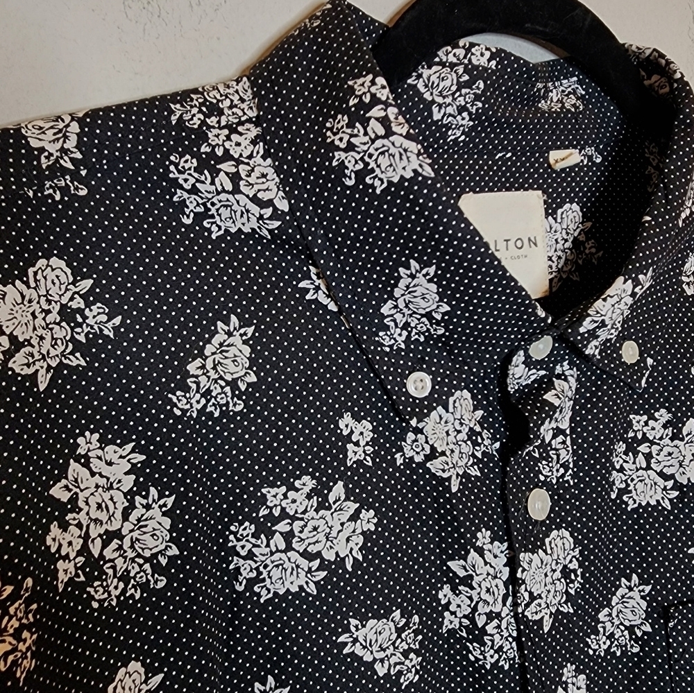 Holton Black Floral Dotted Long Sleeve Button  Down Shirt Men's Size XXL